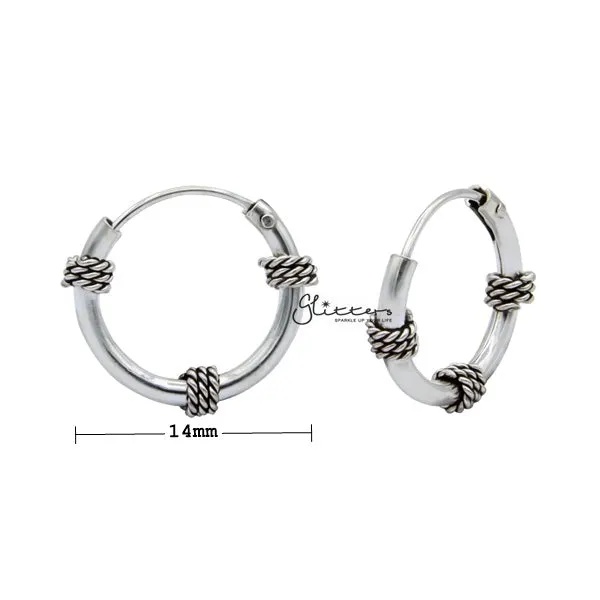 Sterling Silver Bali Hoop Sleeper Earrings - 14mm - SSE0304