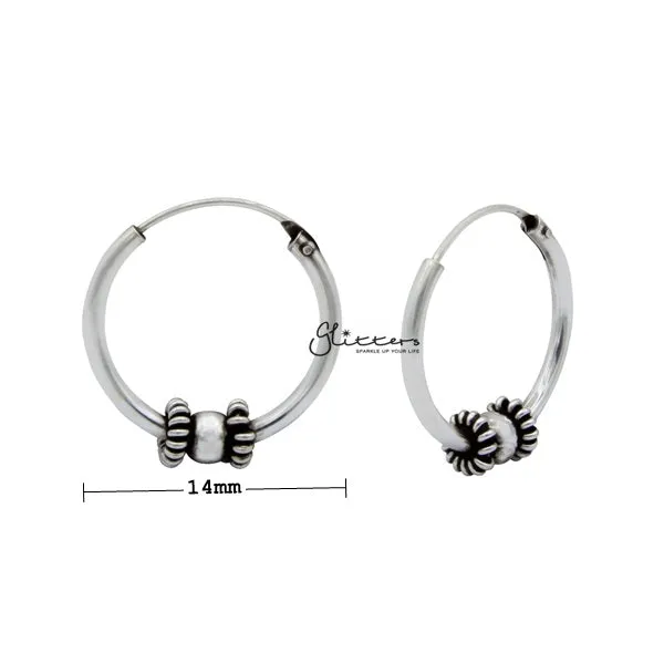 Sterling Silver Bali Hoop Sleeper Earrings - 14mm - SSE0307