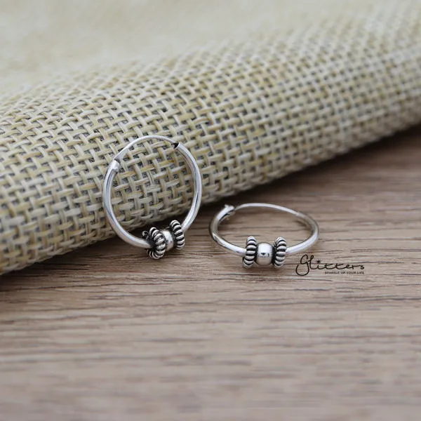 Sterling Silver Bali Hoop Sleeper Earrings - 14mm - SSE0307