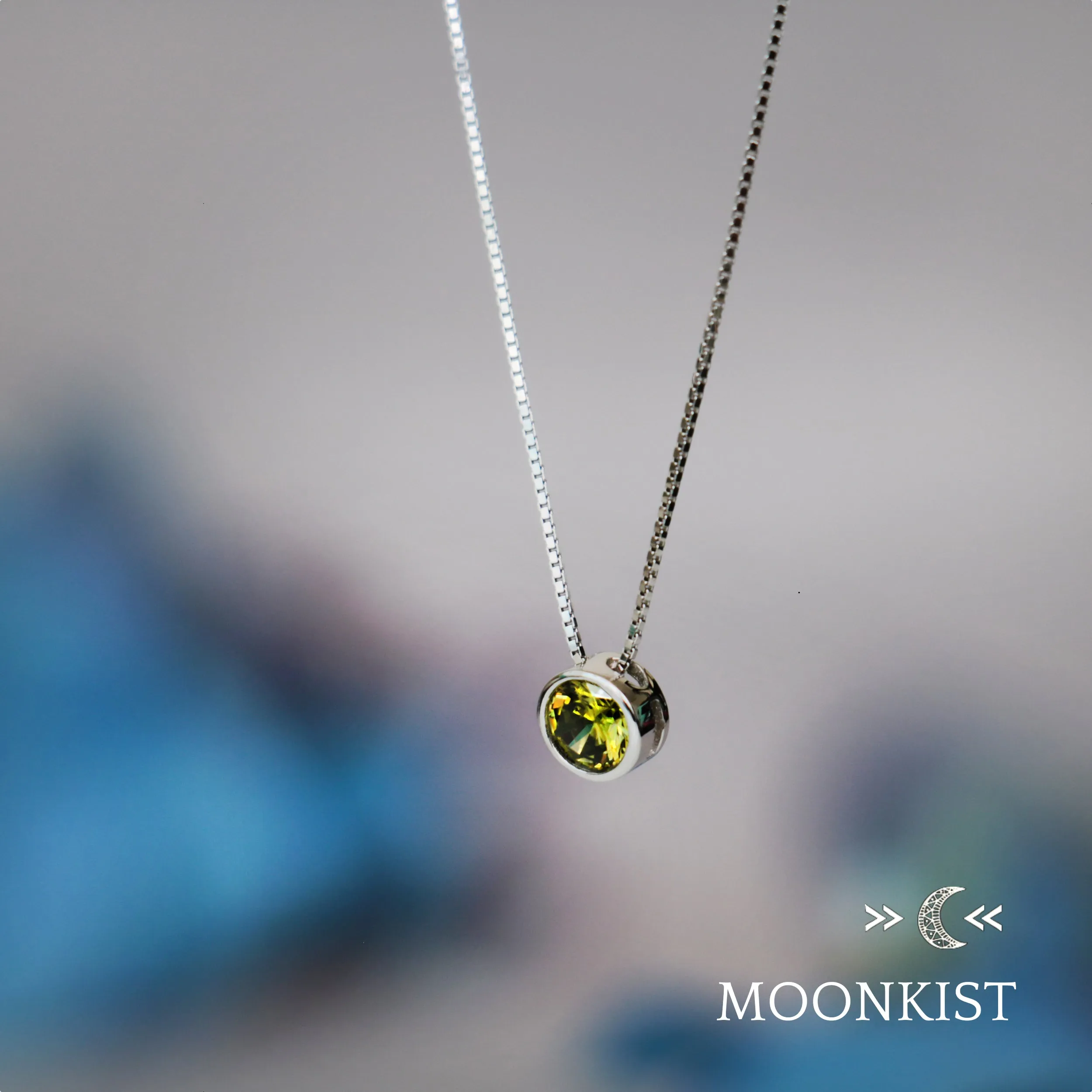 Sterling Silver Dainty Peridot CZ Floating Pendant | Moonkist Designs
