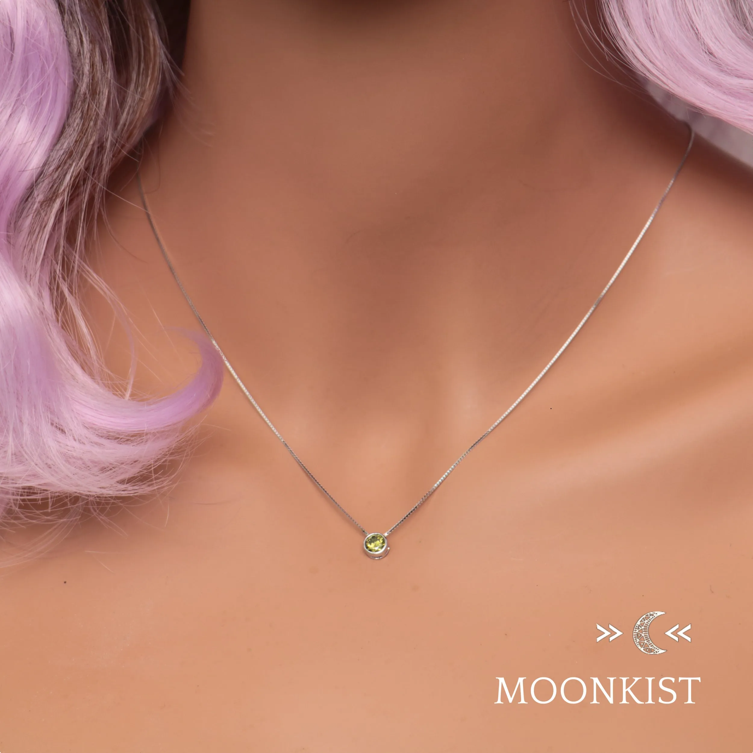 Sterling Silver Dainty Peridot CZ Floating Pendant | Moonkist Designs