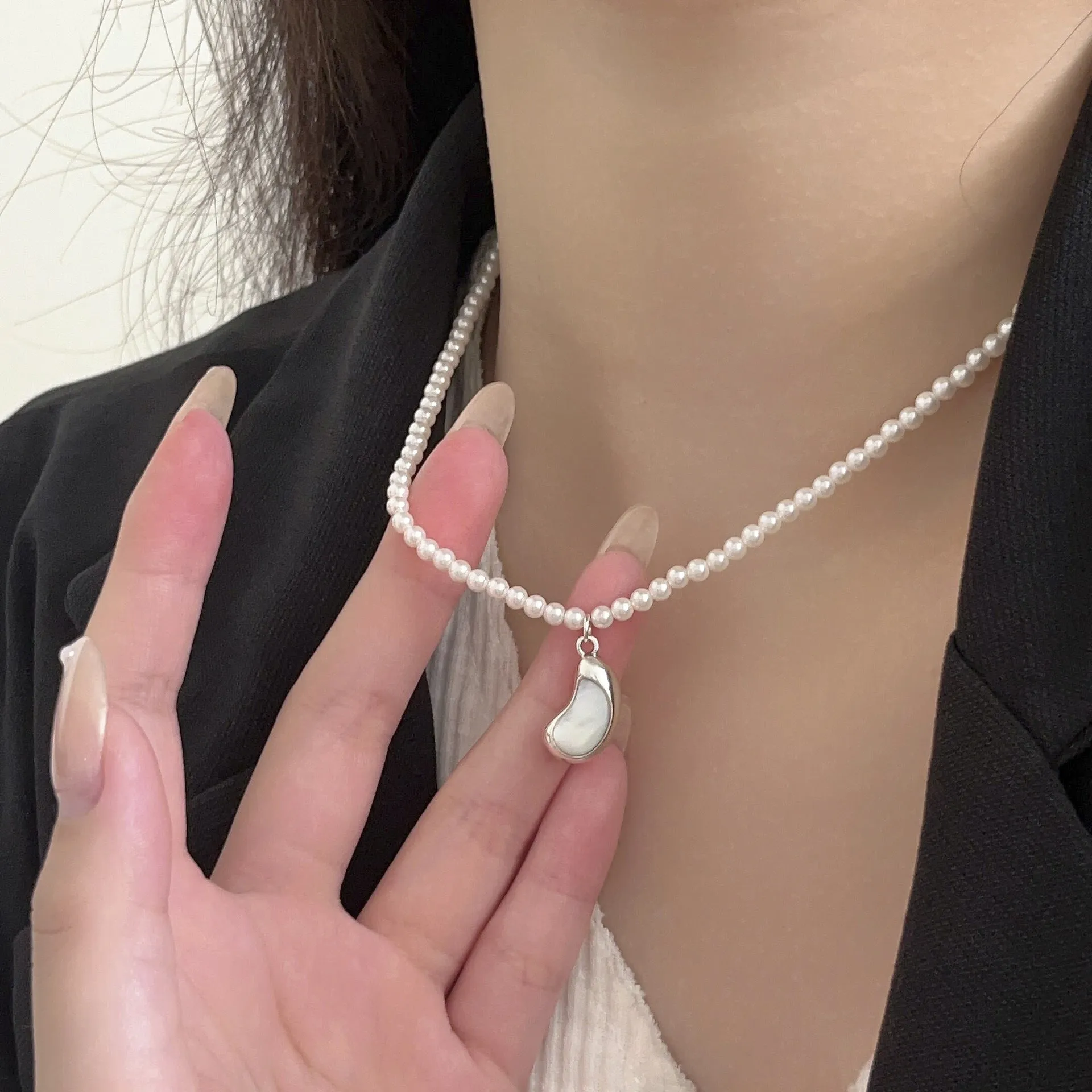 Sterling Silver Heart Half Heart Pearl Necklace