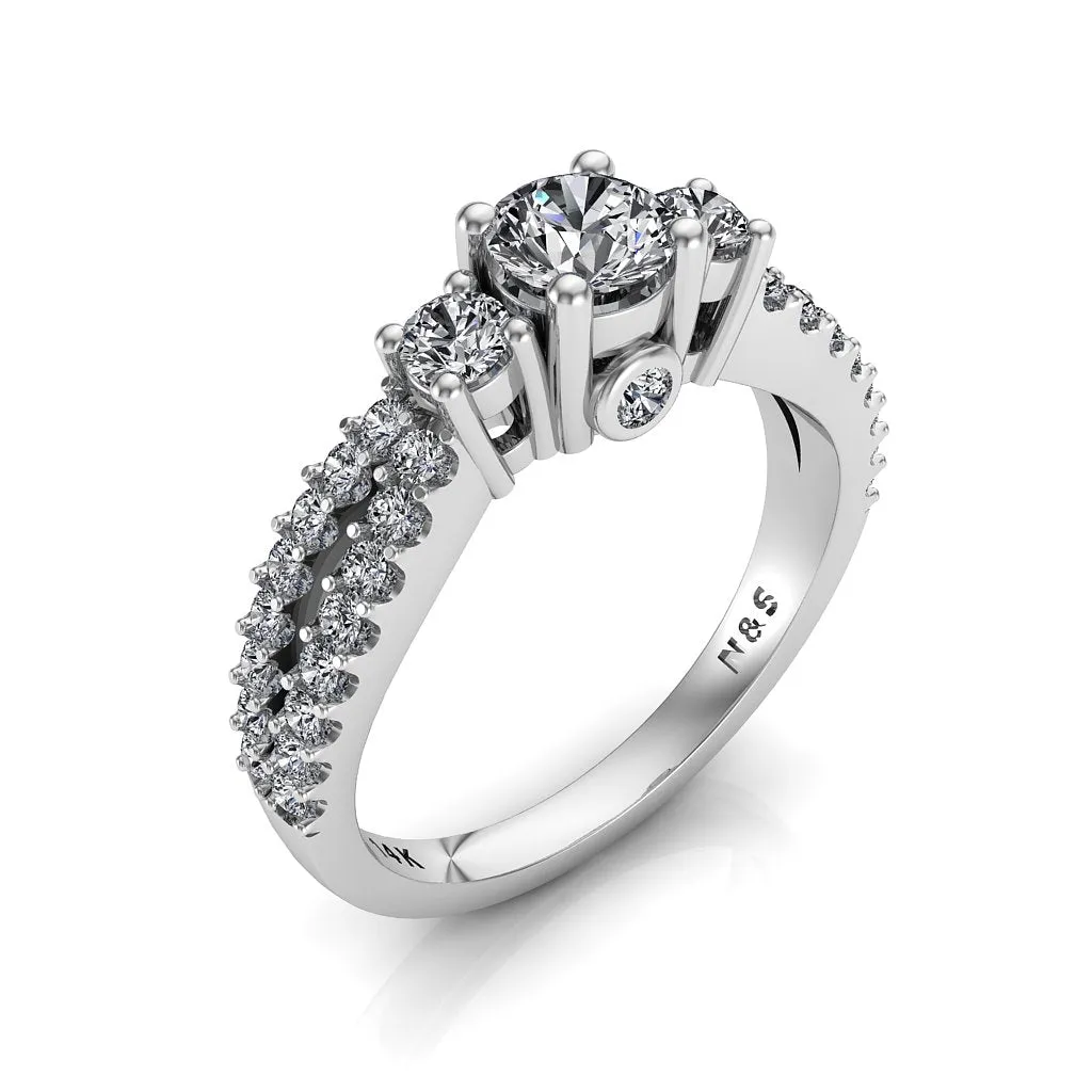 Three Stone Diamond Engagement Ring 0.99 ct tw 14K White Gold DENG019