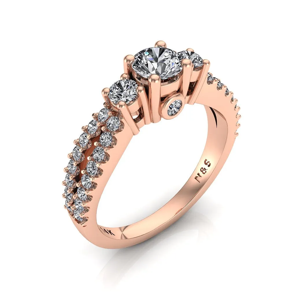 Three Stone Diamond Engagement Ring 0.99 ct tw 14K White Gold DENG019