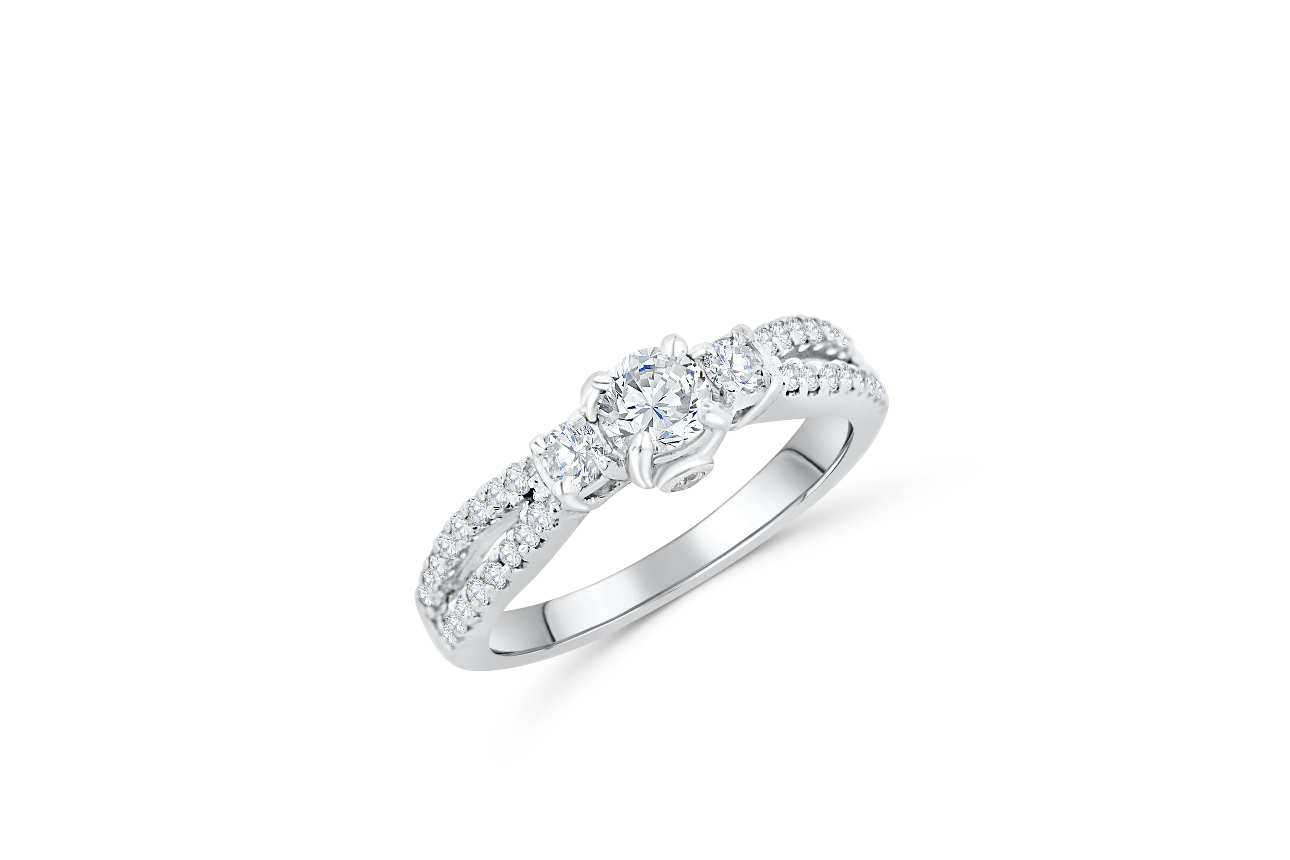 Three Stone Diamond Engagement Ring 0.99 ct tw 14K White Gold DENG019