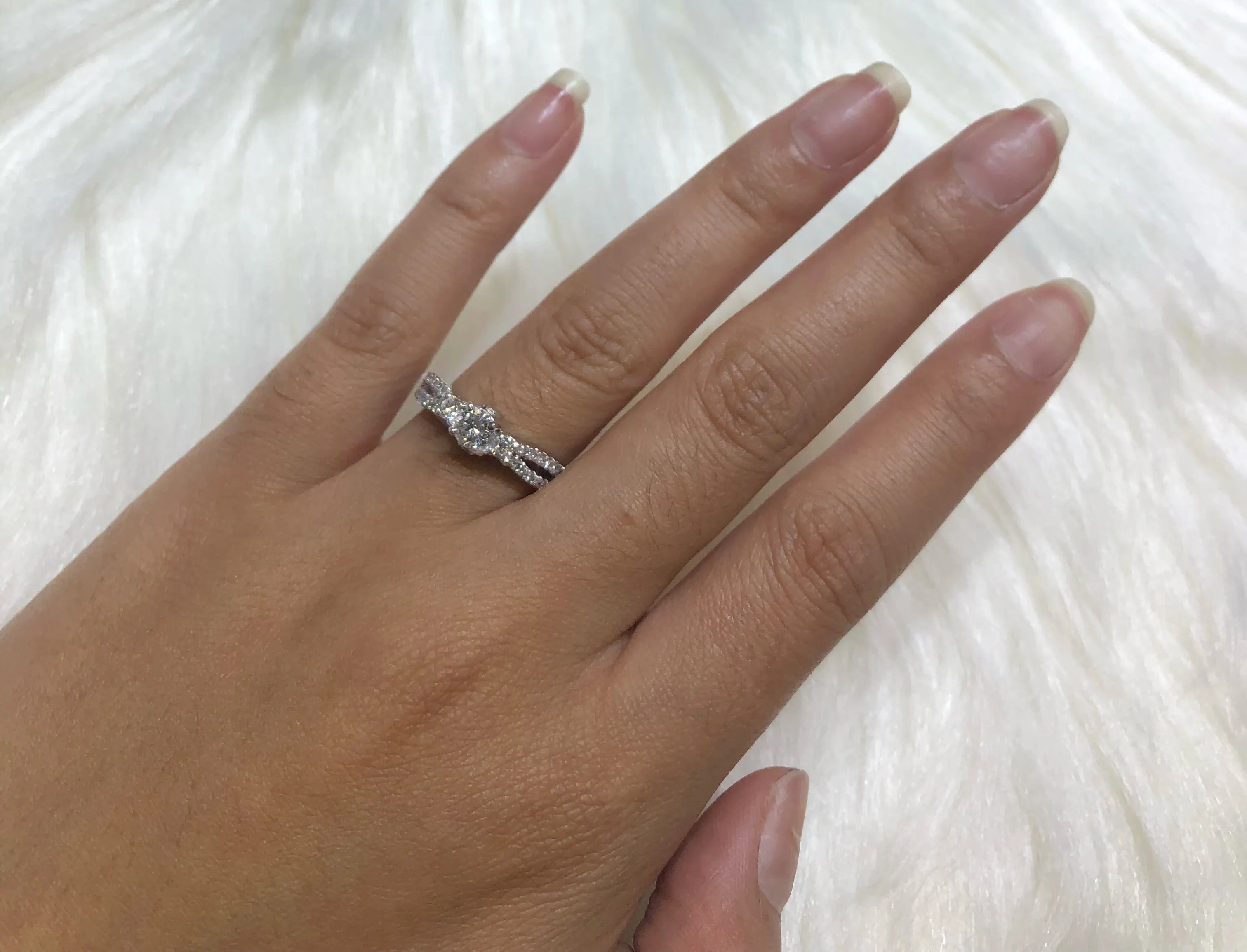 Three Stone Diamond Engagement Ring 0.99 ct tw 14K White Gold DENG019