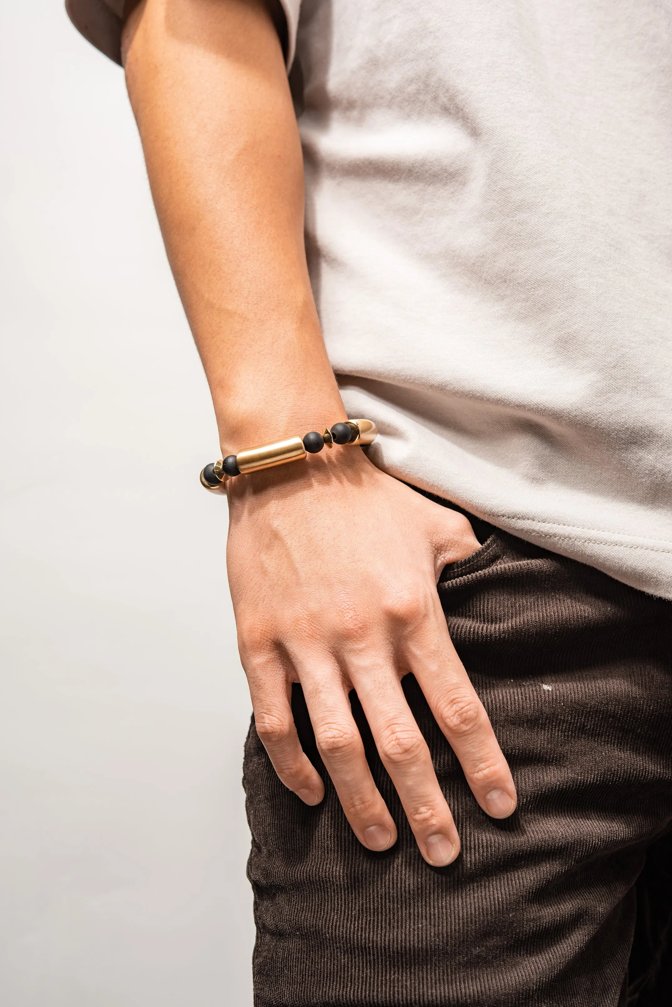 Tribal Bamboo Gold Plated Tube Bead Bracelet - Black