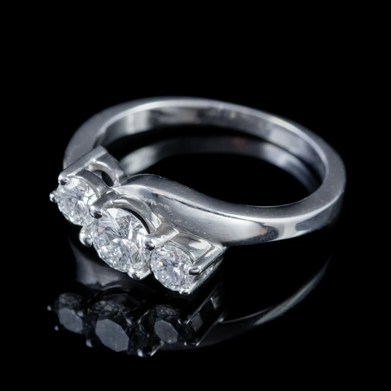 Vintage Diamond Trilogy Ring 18Ct White Gold 0.75Ct Diamond Circa 1920