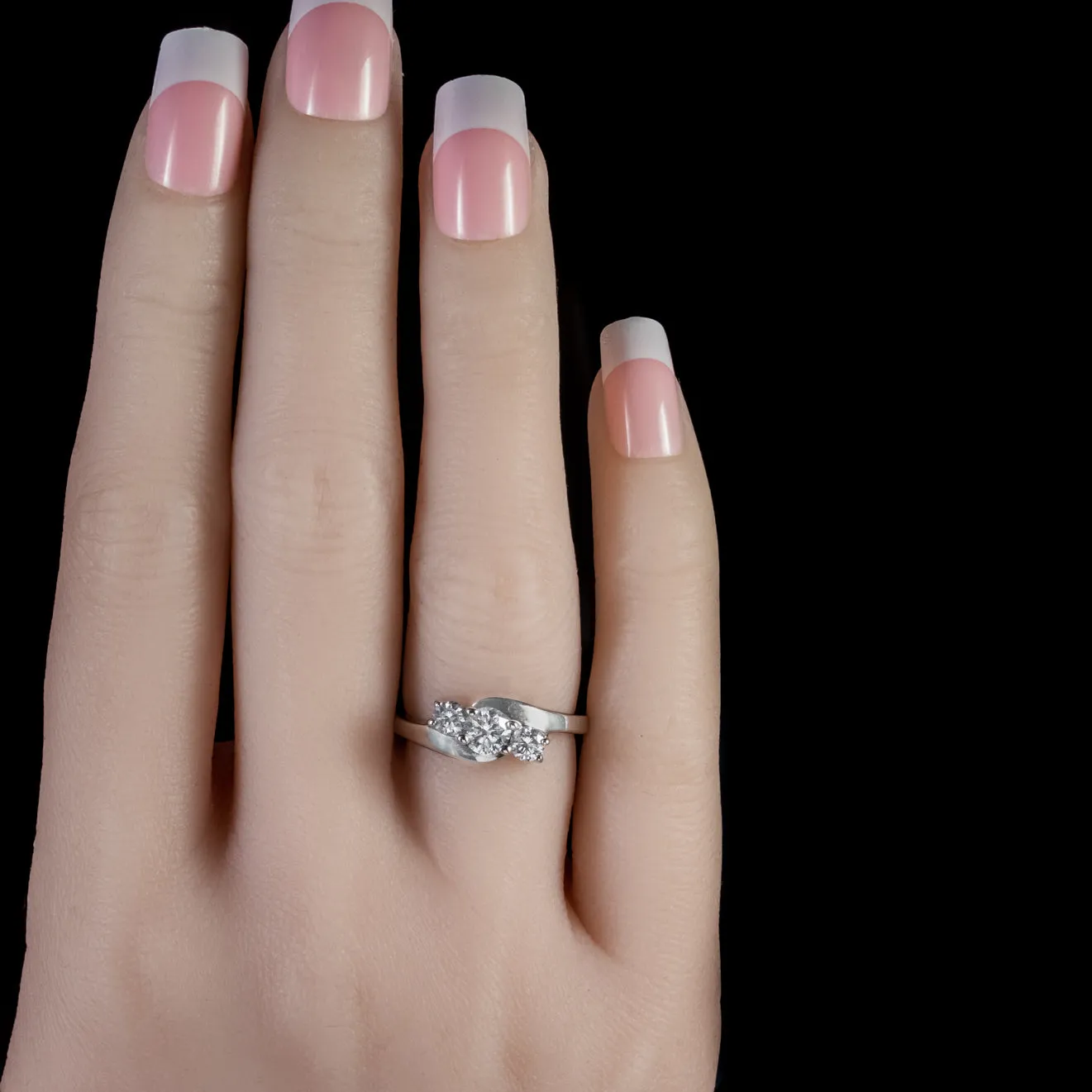 Vintage Diamond Trilogy Ring 18Ct White Gold 0.75Ct Diamond Circa 1920