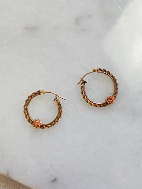 Vintage Rosebud 10k Gold Braided Hoop Earrings