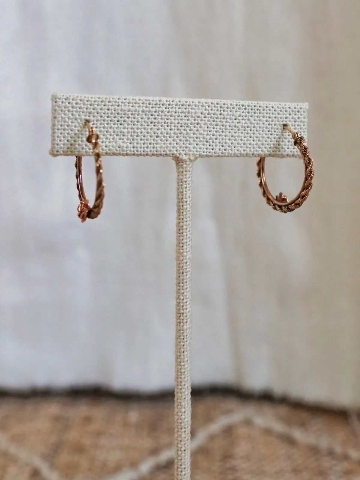 Vintage Rosebud 10k Gold Braided Hoop Earrings