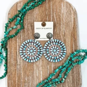 Western Wood Post Back Earrings in Light Blue