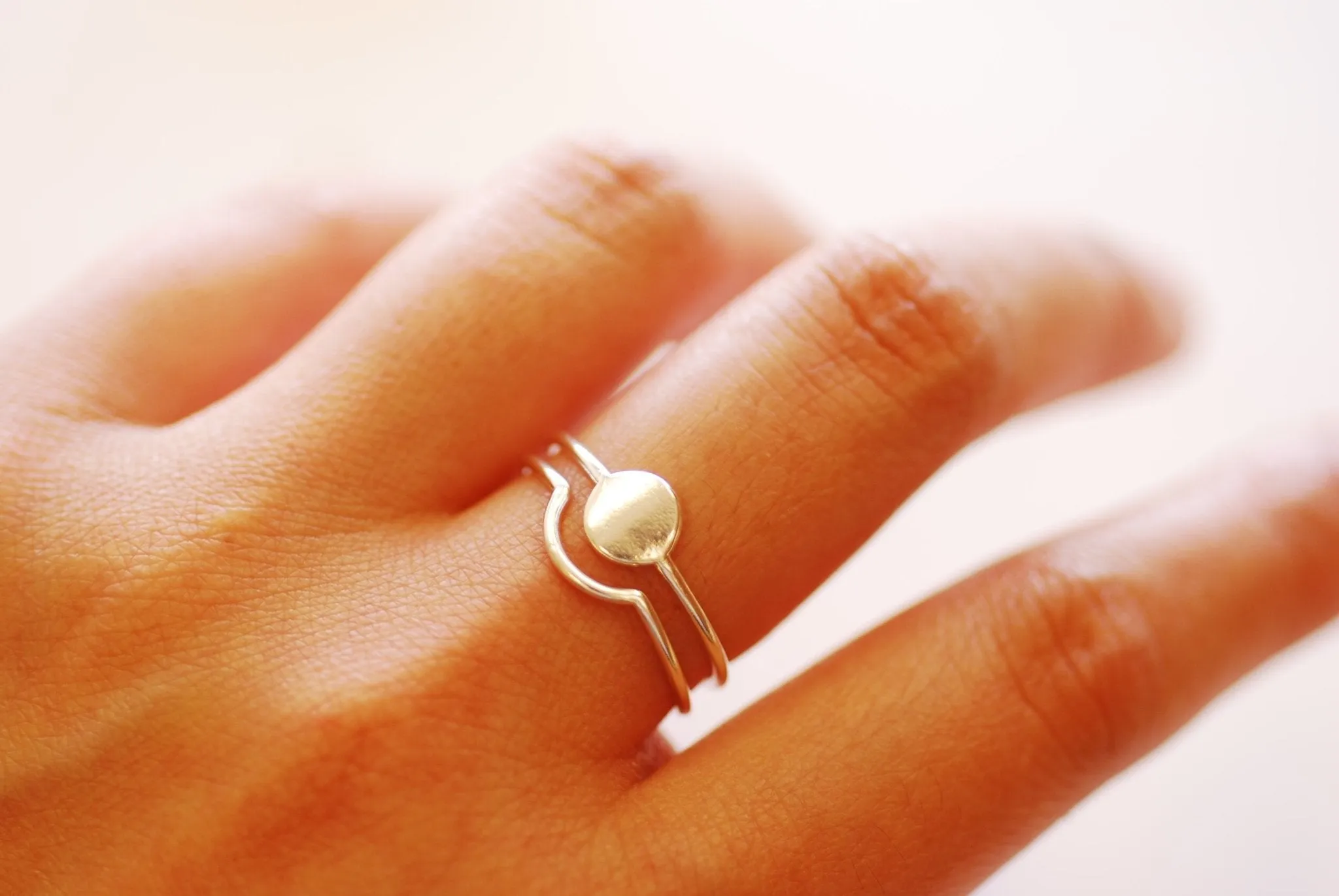 Wholesale Stacking Ring Dot and Curved Band - Choose 925 Sterling silver or 18k Gold Circle Ring Confetti Dot Stackable Ring Ring Set HarperCrown Etsy